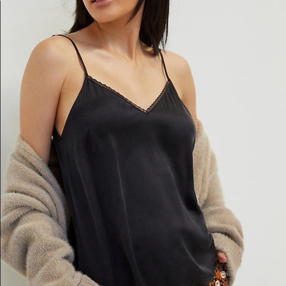 Anthropologie silk tank with lace detailing